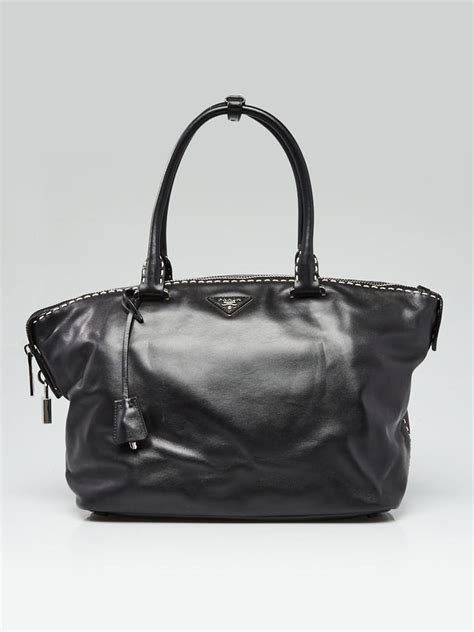 prada br5128 soft calf|Black Leather Shoulder Bag .